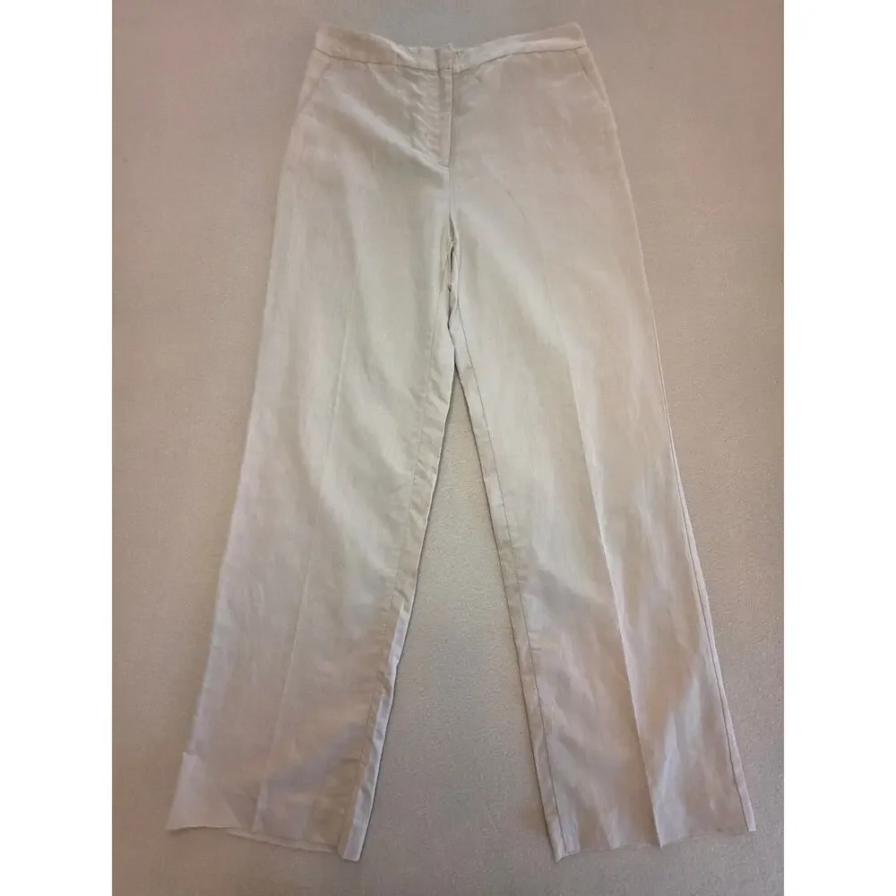 Zara Women's Linen Cotton Blend Khaki Trouser Pants Sz Large NWT